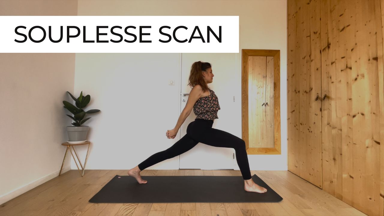 Marie pratiquant une séance courte de yoga pour la souplesse intitulée "Souplesse Scan".