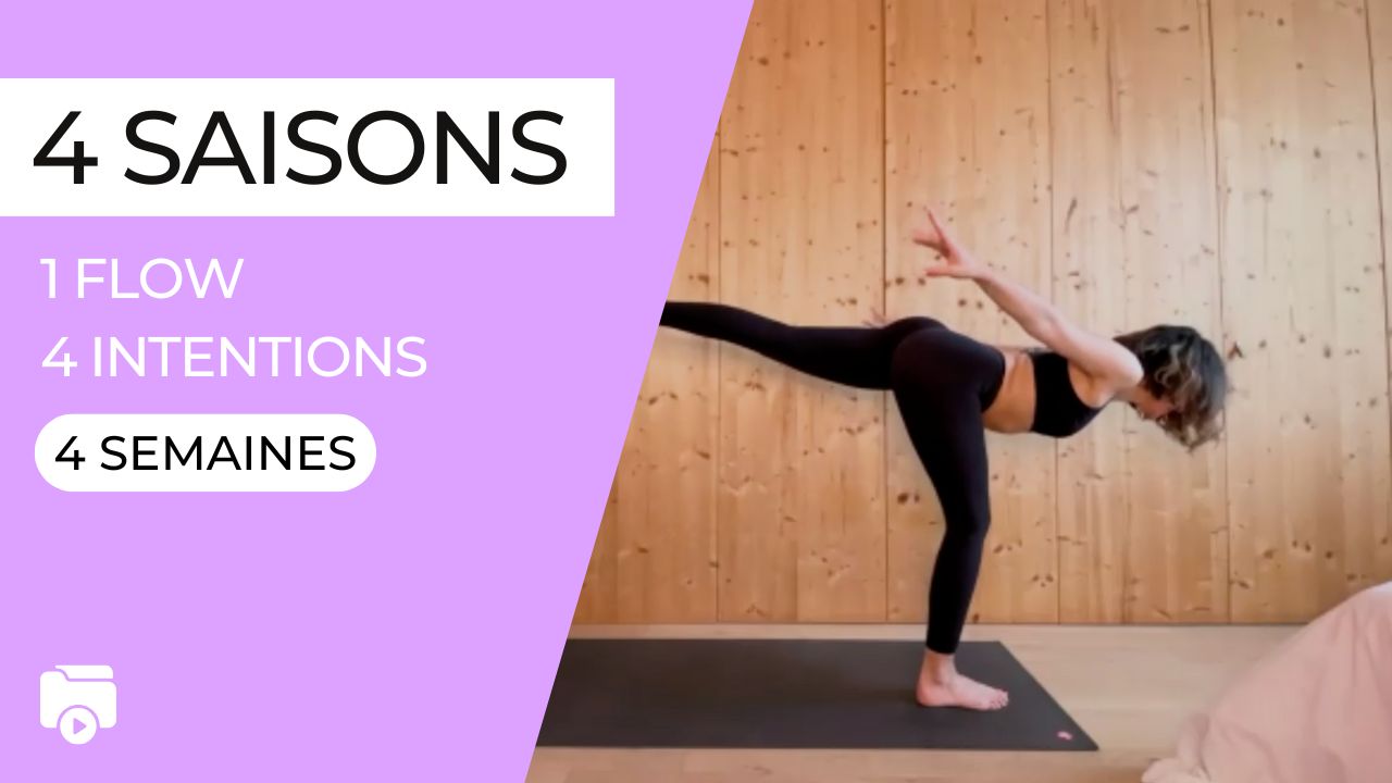 Vignette du programme de yoga en ligne '4 saisons' proposé par Marie Fayard sur ATHOME. Un flow adapté à chaque saison : ouverture, force, ancrage, équilibre.