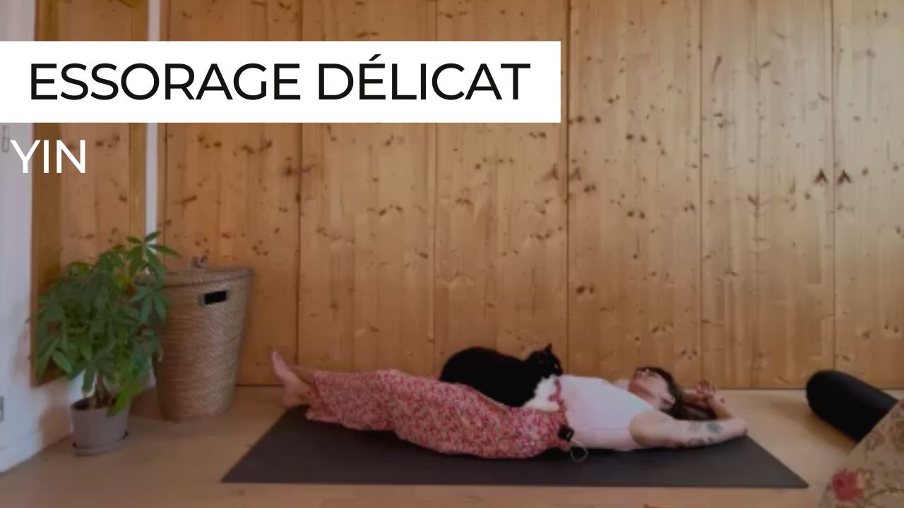 Posture de torsion douce dans une séance de yin yoga au sol