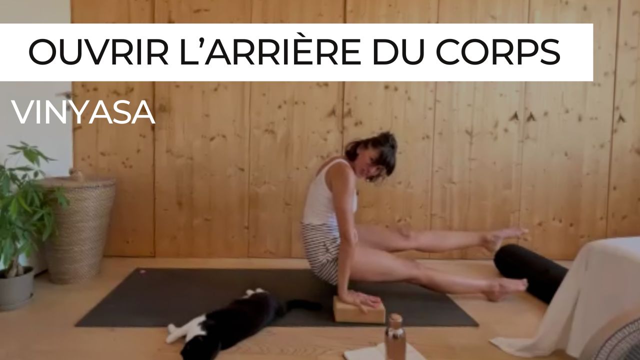 Posture de flexion en vinyasa yoga, étirement de l’arrière du corps en mouvement
