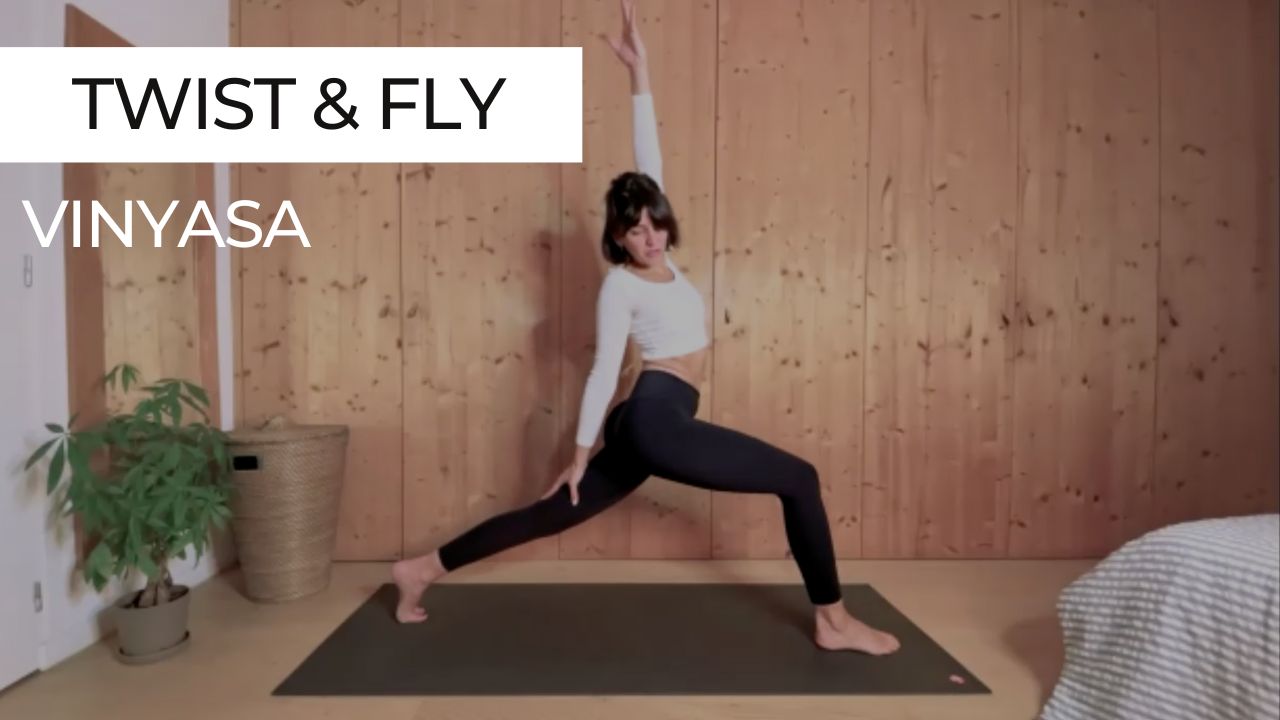 Flow de vinyasa avec torsions, activation du centre et appuis des bras, transitions légères