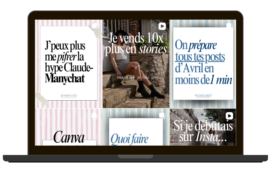 Masterclass Instagram pour profs de yoga Mockup d'un feed Instagram illustrant le bonus masterclass Instagram de la formation Yoga Next Step